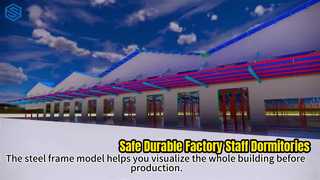 Our 3D steel model shows the full frame layout of the dormitory building.
